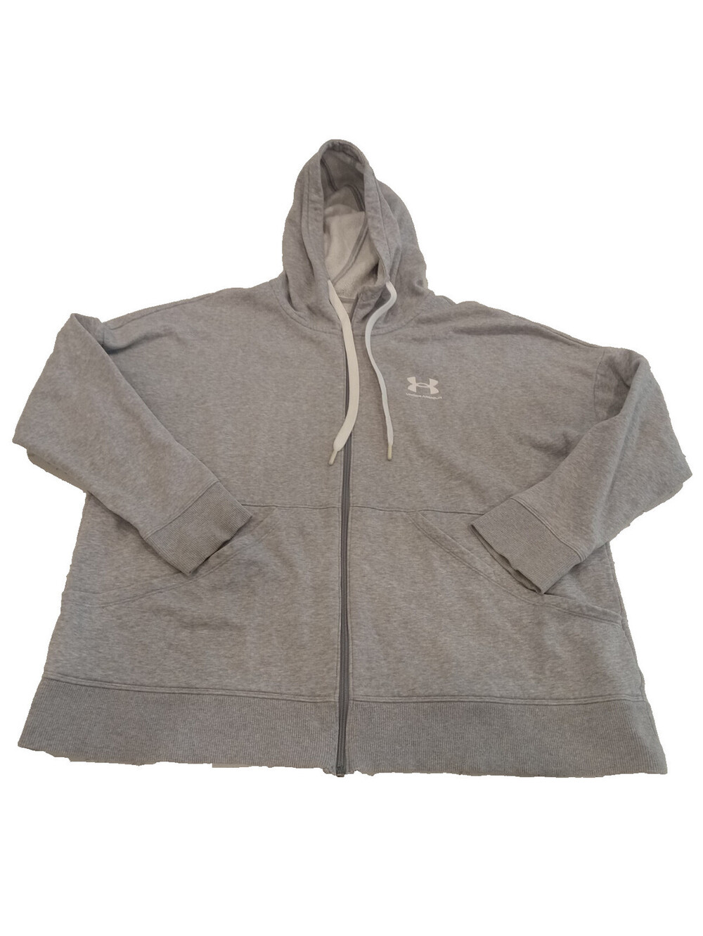 Under Armour Rival Fleece Hoodie Mens XL Gray Full Zip White Chest Logo Loose